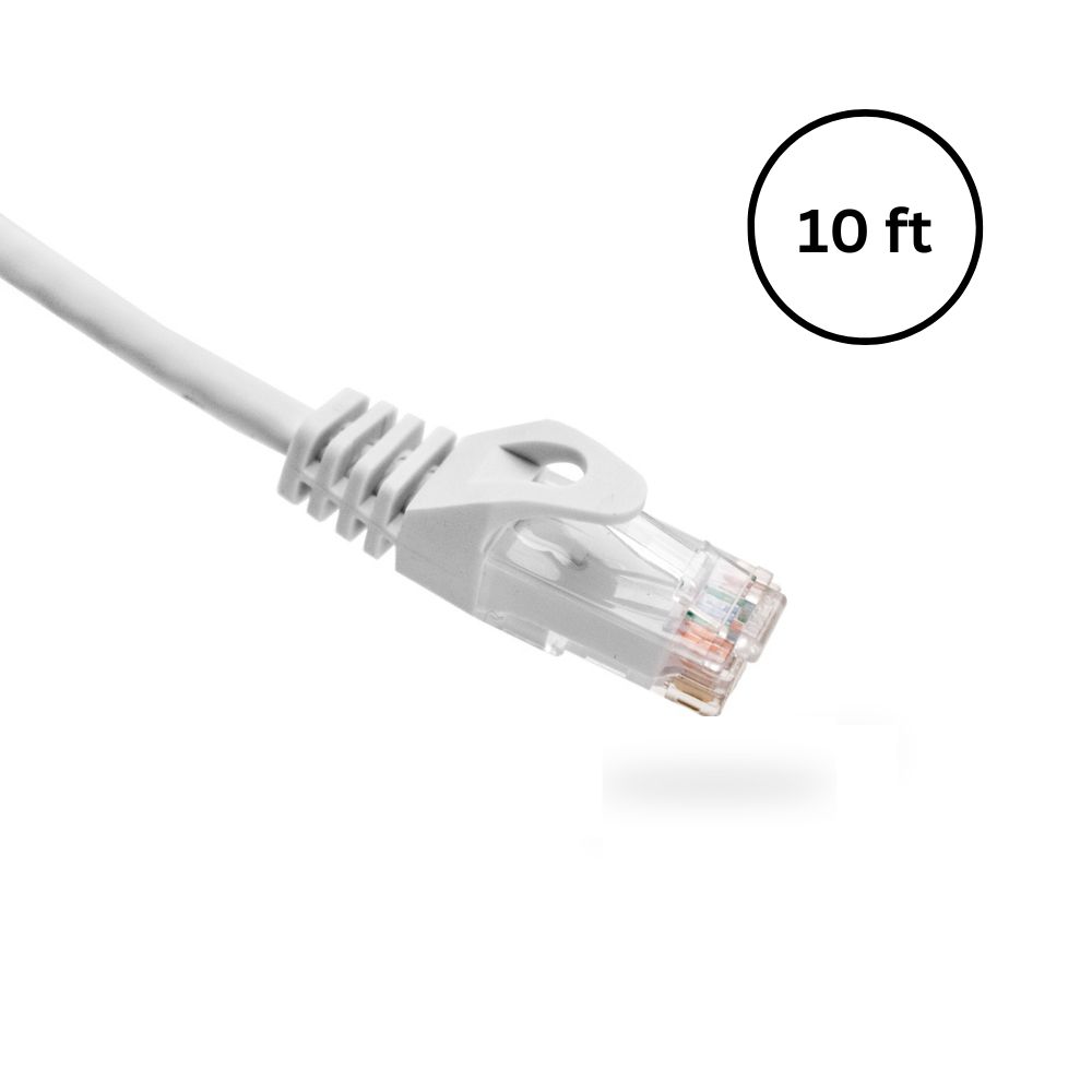 CAT6 10ft Bare Copper Patch Cable with Boot and Protector, White